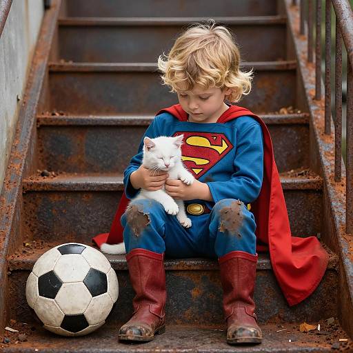 Messy-Haired Child in Superman Costume