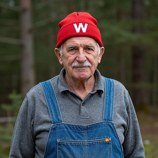Elderly Man in Red Hat Outdoors