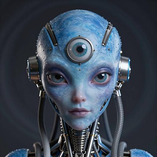 Futuristic Blue Alien with Cybernetic Features