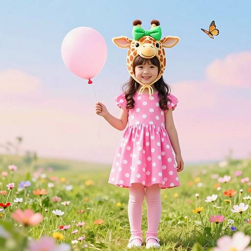 Cheerful Girl in Playful Giraffe Hat