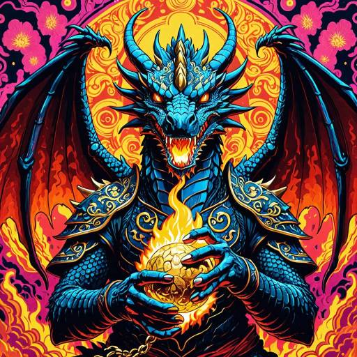Anime-style Blue Dragon with Molten Gold Orb