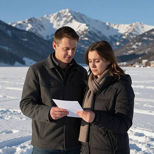 Emotional Couple by Snowy Mountain