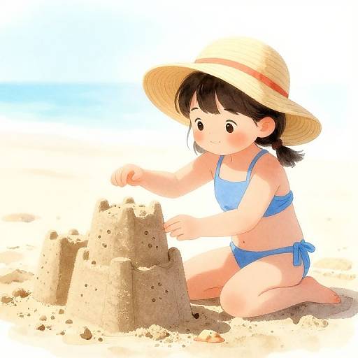 Playful Girl Building Sandcastle