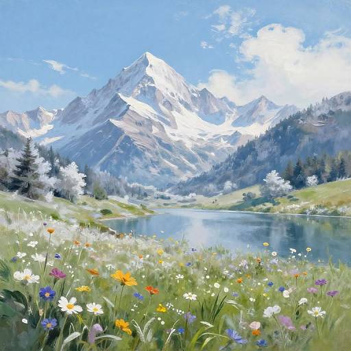Serene Mountain Landscape with Wildflowers