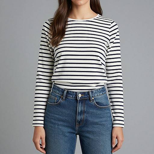 Woman in Striped Shirt and Jeans
