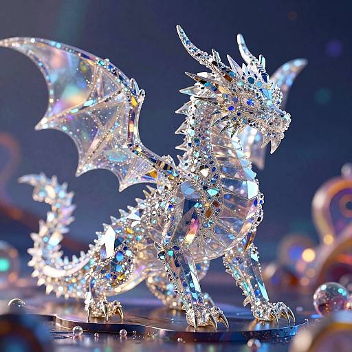 Crystal Dragon Figurine with Reflective Details