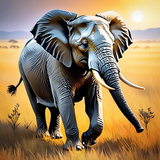 Impressionistic Elephant in Golden Savanna