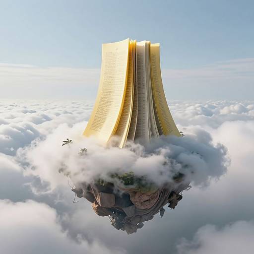 Surreal Floating Island with Yellow Pages