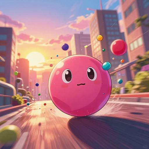 Katamari Rolling Through Vibrant Cityscape