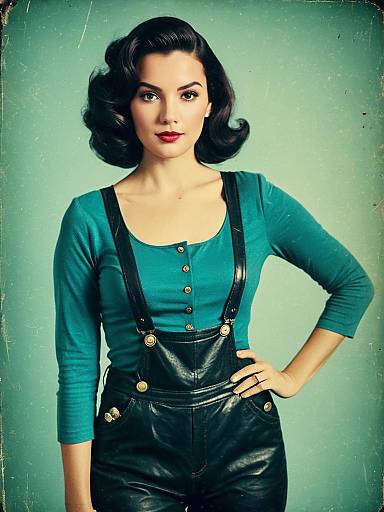 Retro Style Woman in Leather Shortalls