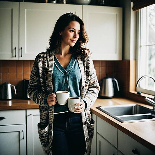 Cozy Cardigan Woman with Coffee