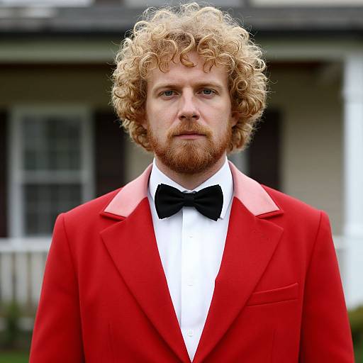 Curly Blonde Man in Red Coat