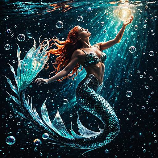 Luminous Mermaid in Cosmic Waters