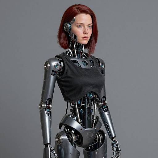 Cyborg Woman with Half-Human Face