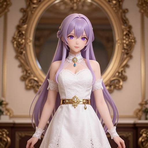 Elegant Anime Woman with Mirror