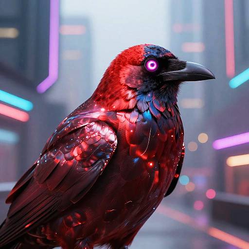 Cyberpunk Red Raven with Neon Glow