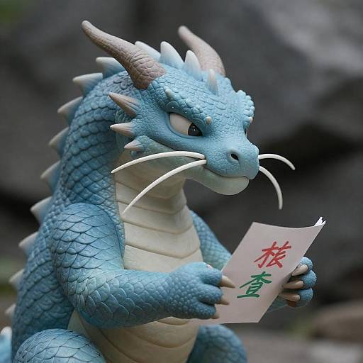Calm Blue Dragon Holding Handwritten Note