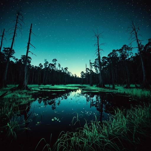 Ethereal Bioluminescent Swamp at Night