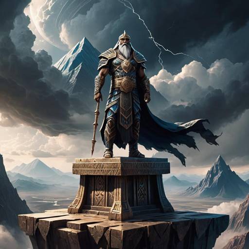 Fantasy Warrior King on Mountain Pedestal