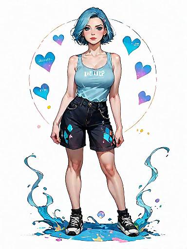 Young Woman in Casual Streetwear with Blue Hair