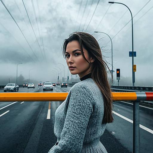 Portrait of Girl by Traffic Barrier