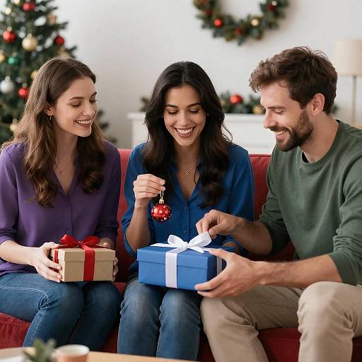 Christmas Joy on a Red Couch