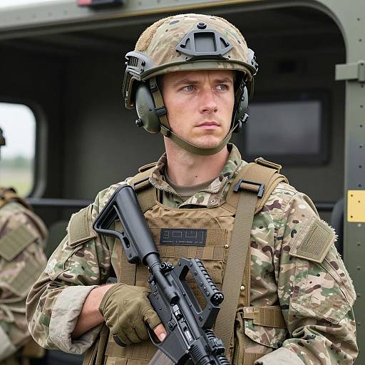 Serious Soldier in Camouflage Gear