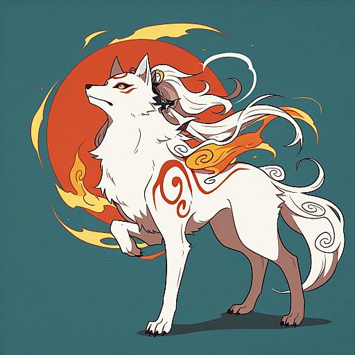 Illustration of Amaterasu (ookami), ookami (game) in the style of Ssalbulre