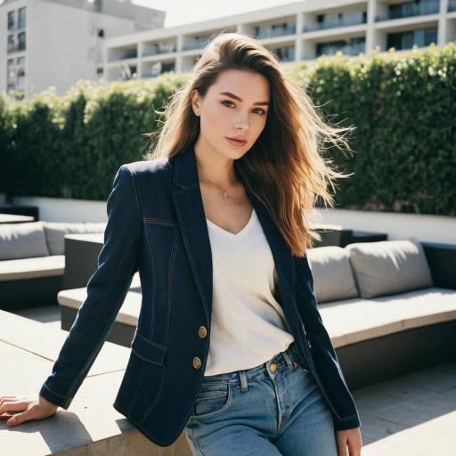 Fashion Model with Half-Up Half-Down Hairstyle on Outdoor Terrace