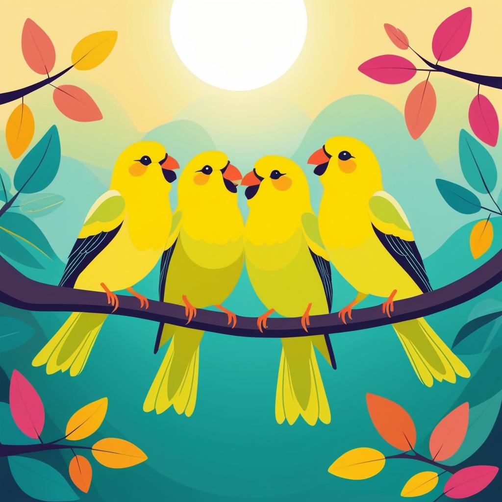 Joyful Canaries Singing on a Branch