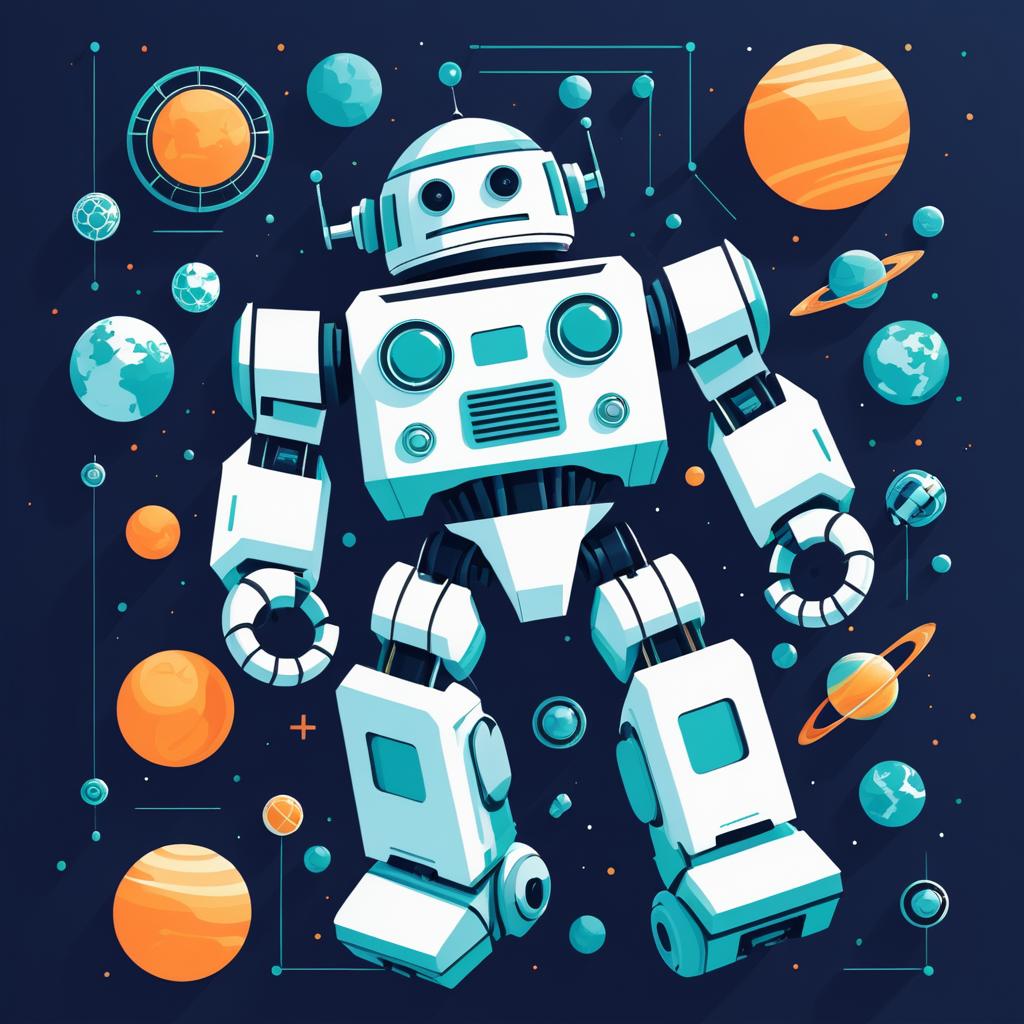 Whimsical Robot in Zero Gravity Illustration