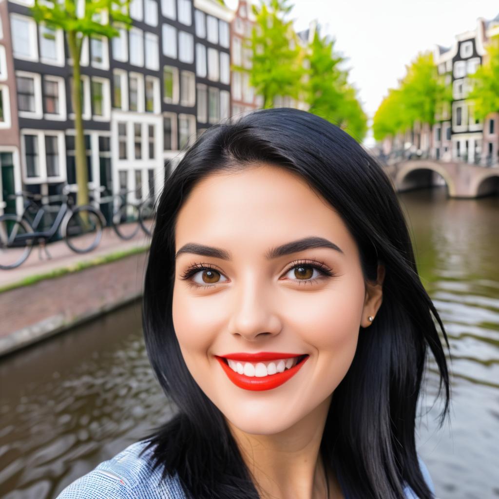 Joyful Woman By Amsterdam Canal