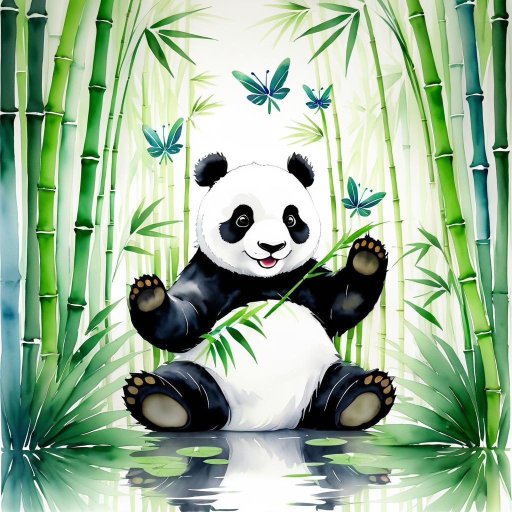 Joyful Panda in a Serene Bamboo Grove