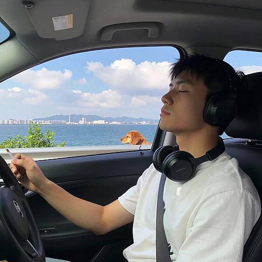Dog Driving Car with Ocean View