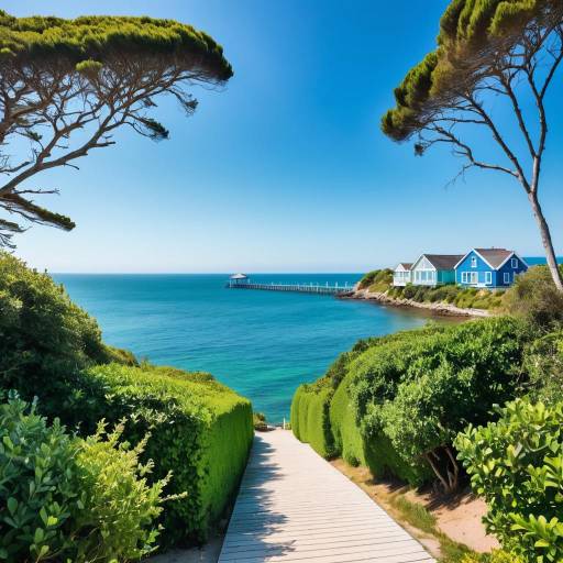 Serene Coastal Landscape with Bright Sky