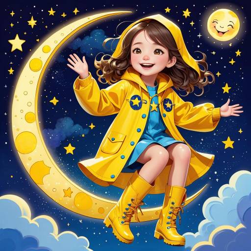 Magical Night Sky with Cheerful Girl