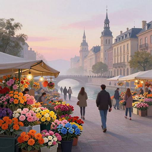 Vibrant Dawn Flower Market Scene