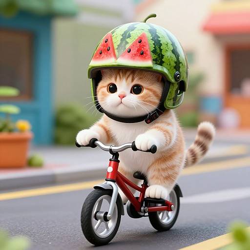 Watermelon Helmet Cat Biking Adventure