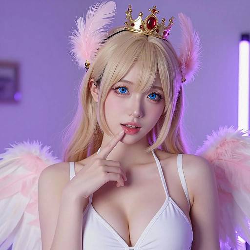 Young Woman with Crown and Neon Light