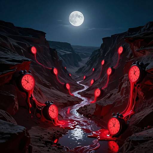 Surreal Neon Clocks in Canyon