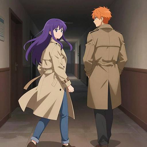 Anime Characters Walking in Corridor