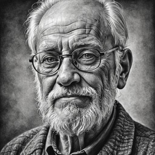 Detailed Black and White Sketch of Elderly Man