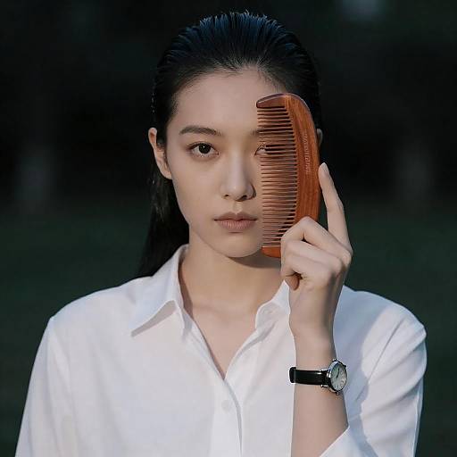 Elegant Asian Woman in Nighttime Setting