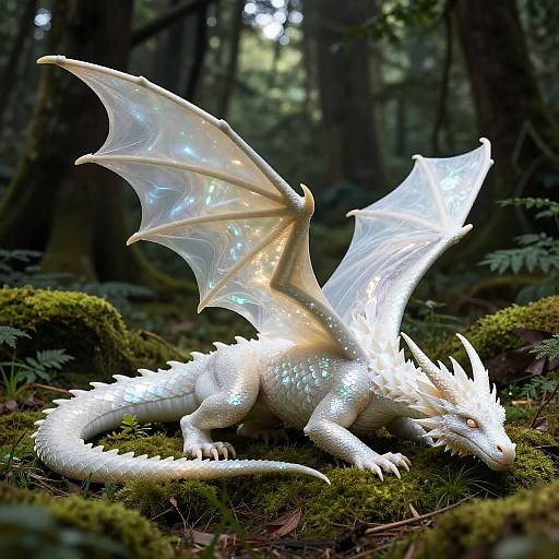 Opaline White Dragon in Lush Forest