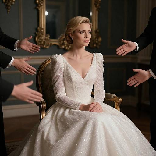 Blonde Ball Gown Surrounded by Hands