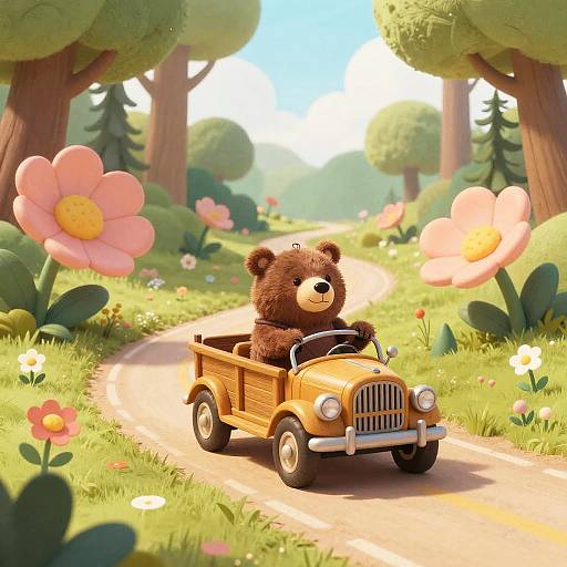 Whimsical Bear Driving Vintage Car