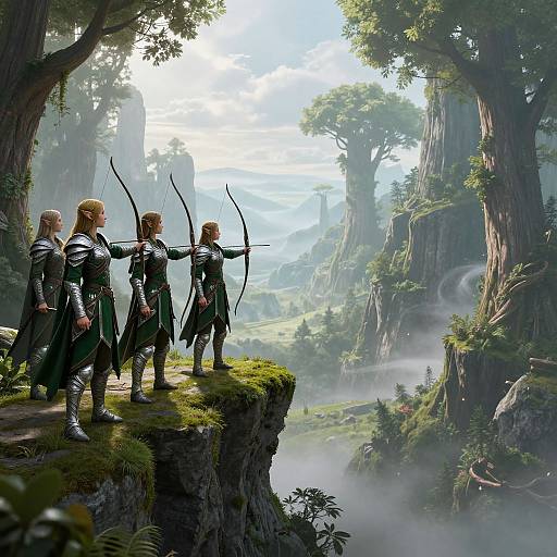 Elven Archers on Mossy Cliff in Mystical Valley