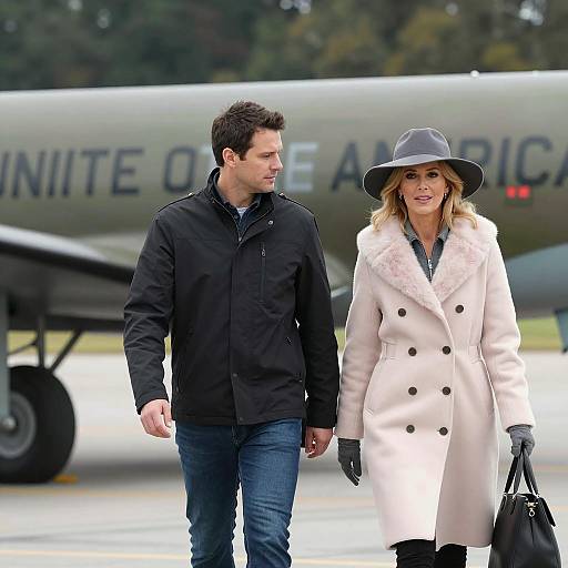 Casual Stroll with Military Backdrop