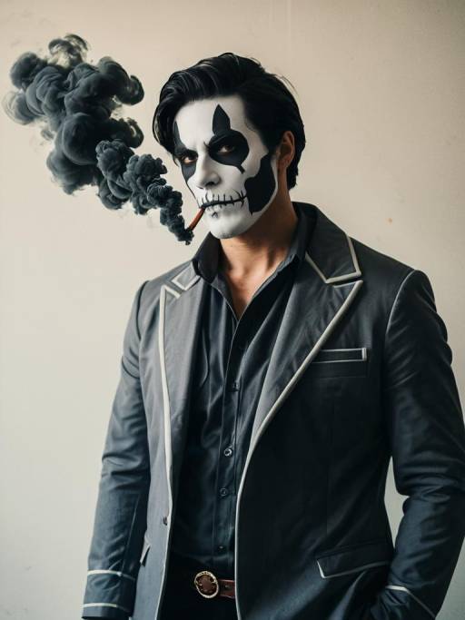 Man in Smoke Cosplay with Skull Face Paint