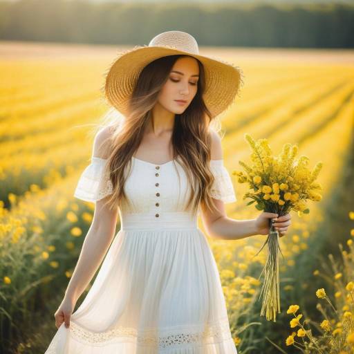 Woman in White Dress Holding Yellow Flowers